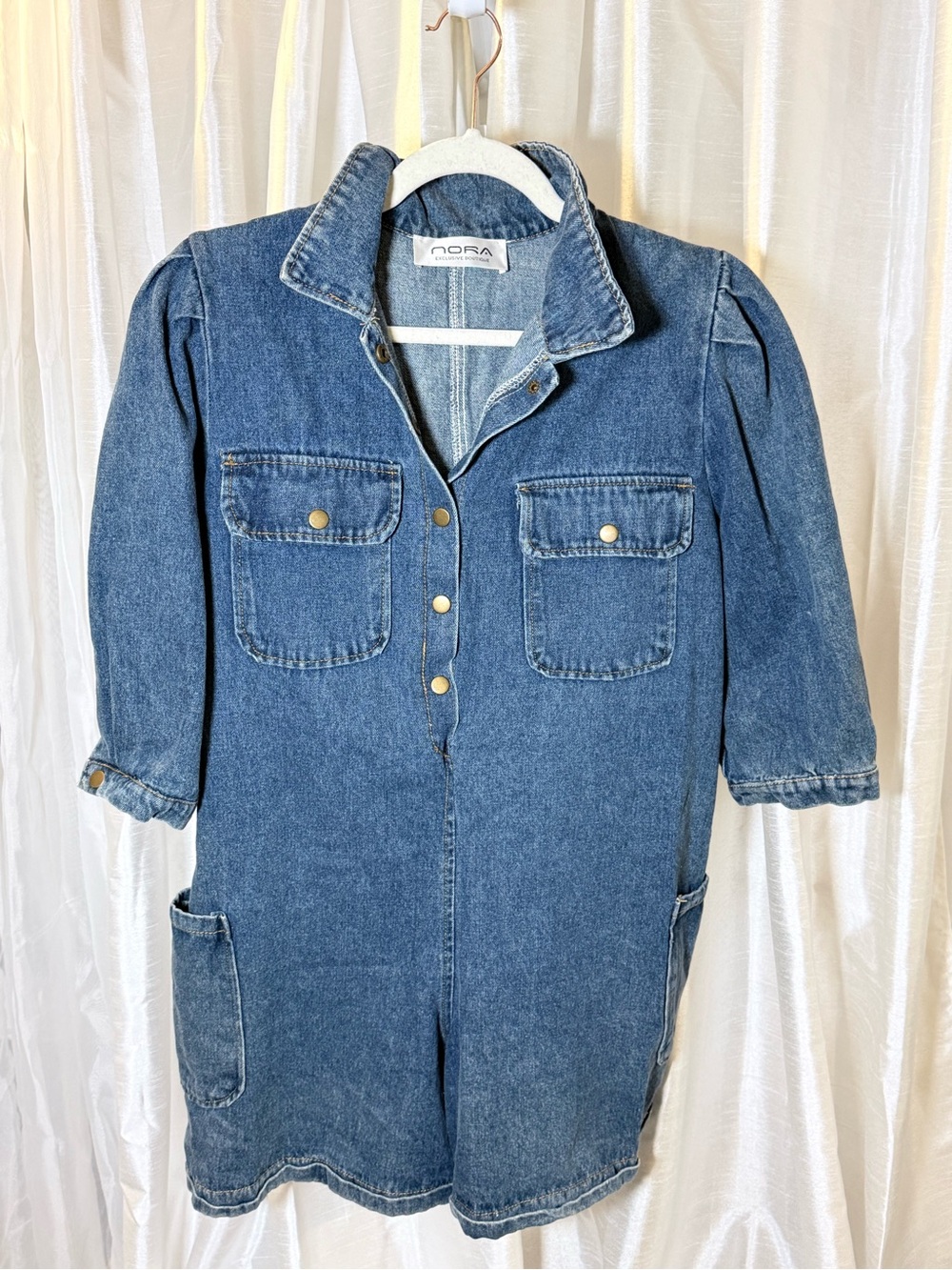 NOR Dark Blue Denim Jumpsuit Romper with Patch Pockets